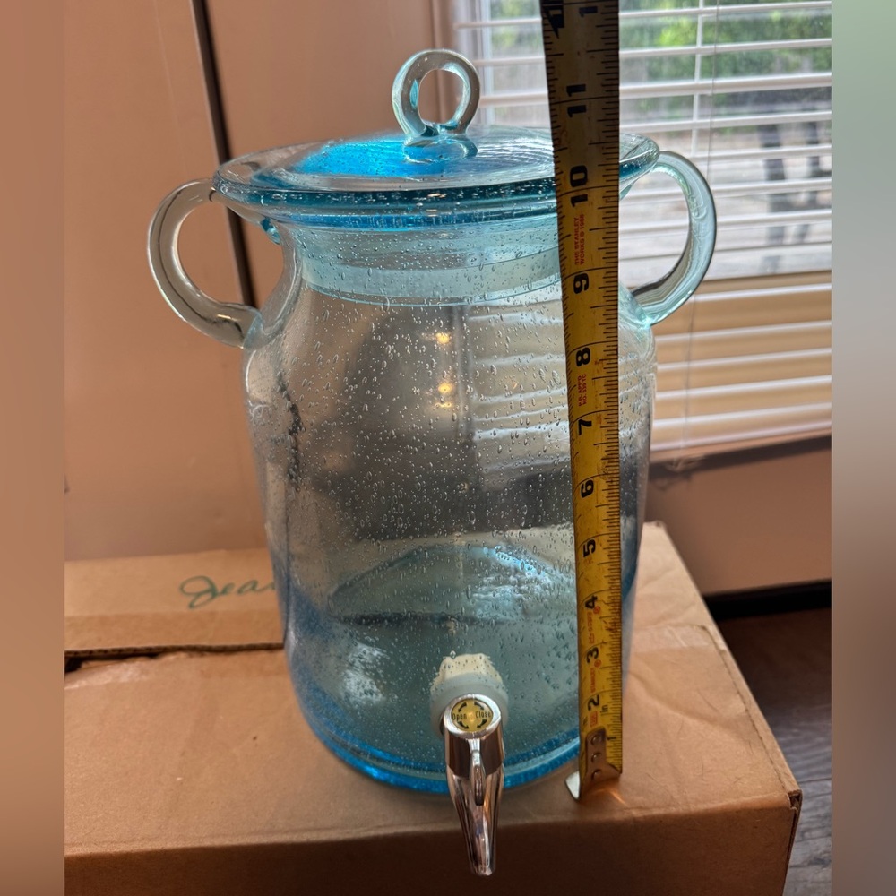 Aqua Blue Bubble Glass Beverage Dispenser with Spigot - Picture 9 of 11